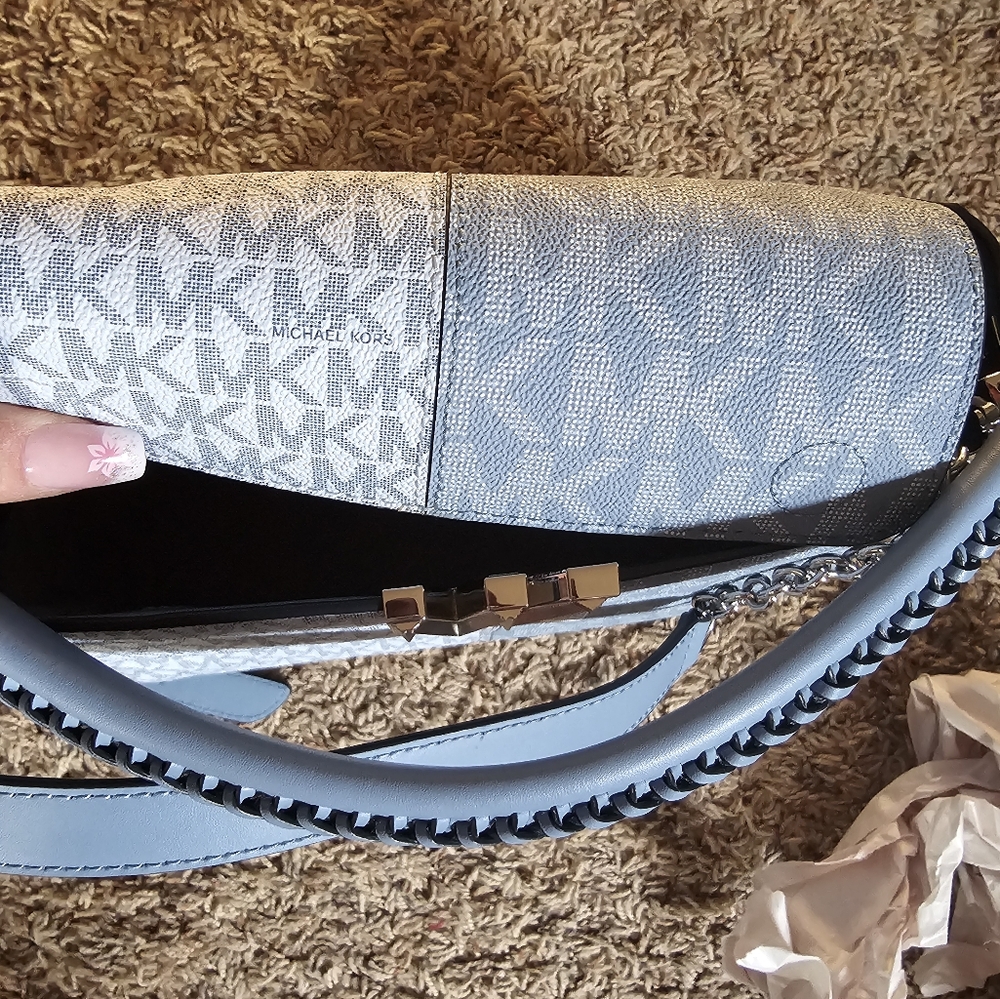 Michael Kors Blue Monogram Shoulder Bag - Picture 2 of 8